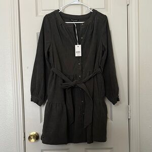 Dark Grey Button-Up Dress with Belt